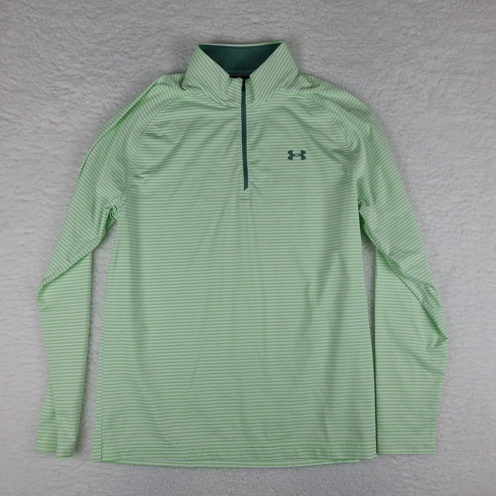 Under Armour Sweater Mens Medium Green Striped Loose Performance Tech Golf